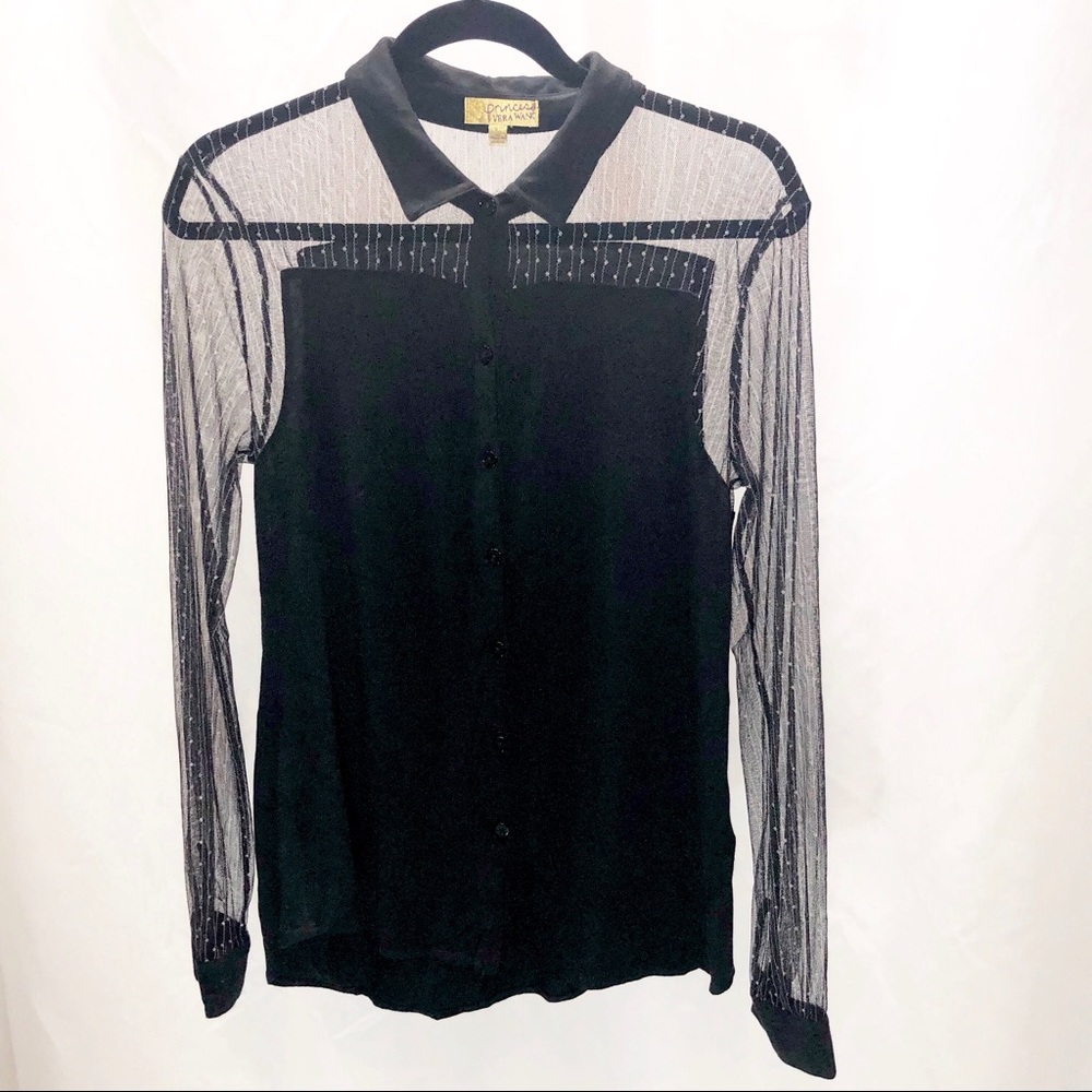Princess Vera button up sheer sleeve black shirt